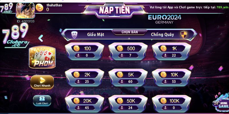 Tiến hành nạp tiền để đặt cược phỏm online